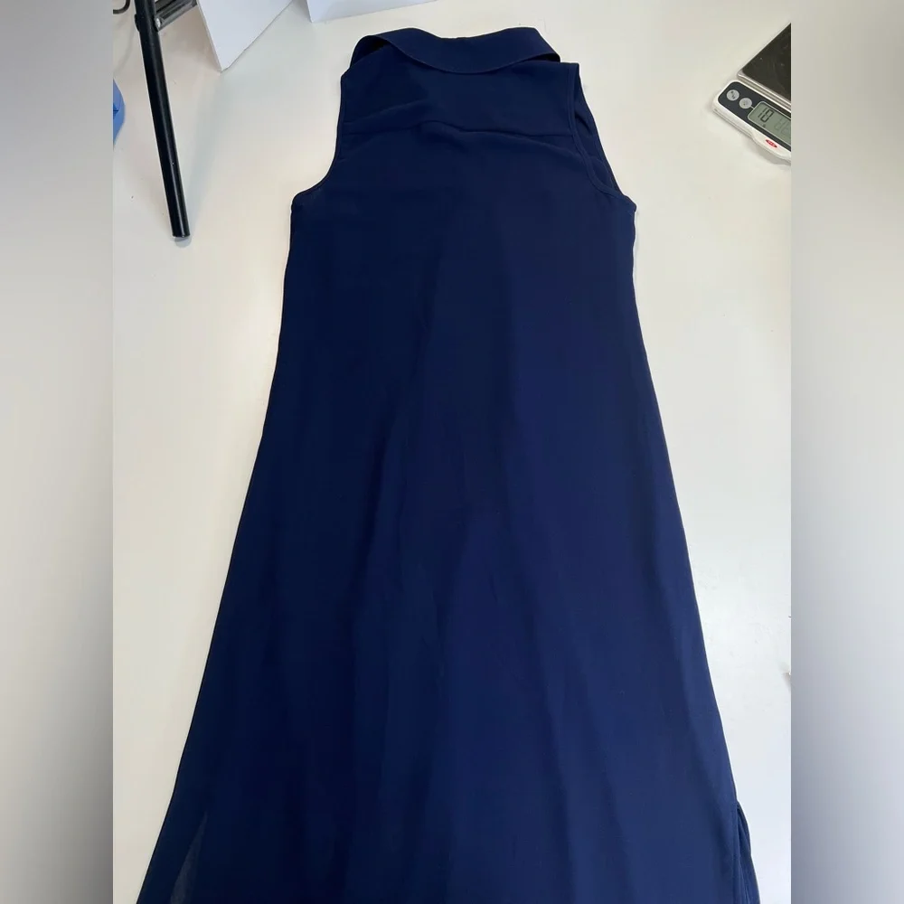 Micheal Kors Navy Sleeveless Maxi Dress With Chain Lace Up Neckline - Picture 15 of 16